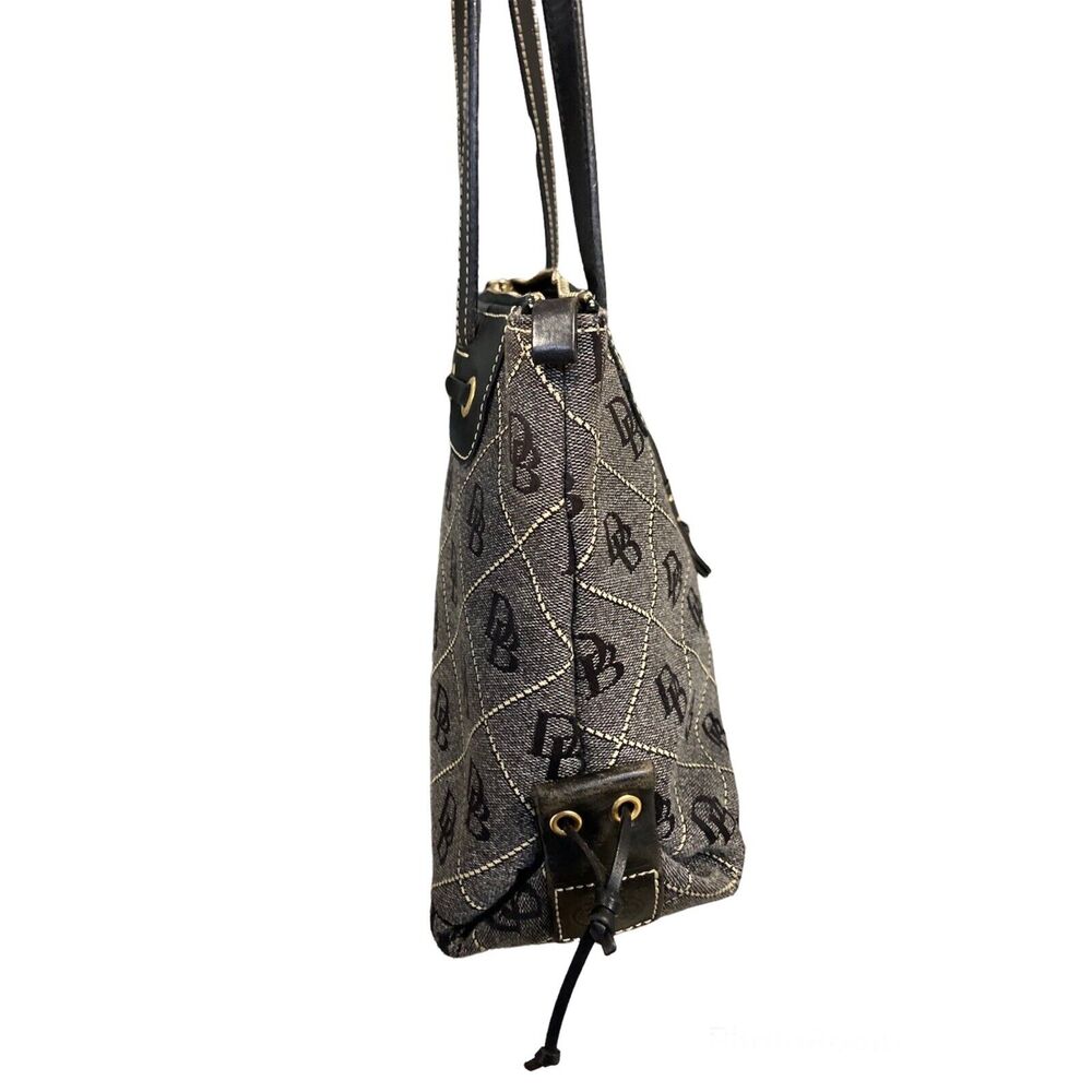 Vintage Dooney Bourke Black Monogram Authentic Canvas Leather Bag Tote Y2K - Picture 6 of 10